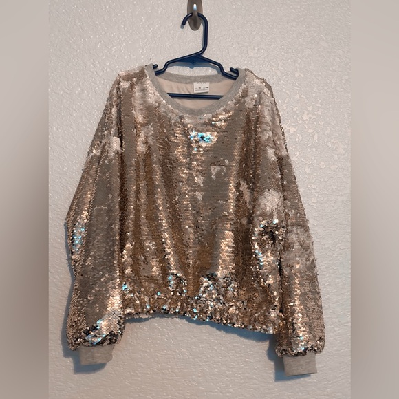 Zara Kids Gold Sequin Bomber Sweater - Girl Size 10 - Picture 1 of 4